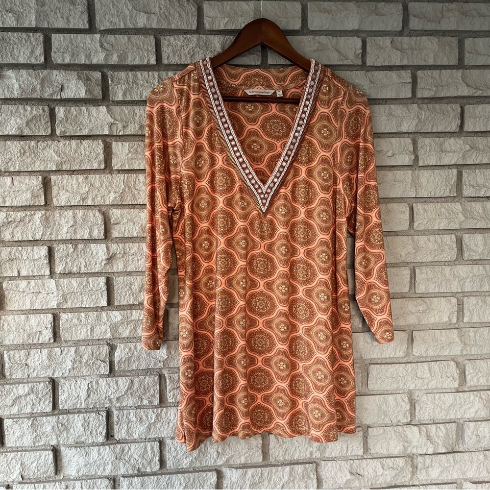 Soft Surroundings V-neck Boho Beaded Tunic Size Medium
